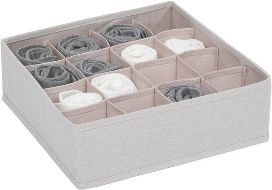 Drawer basket wardrobe organizer 16-compartment Five® - Dressy + - Beige - Foldable