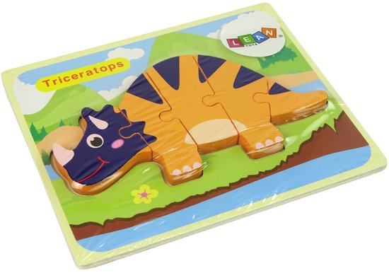 Puzzle en bois Lean Toys – Dinosaures Tricératops & Ankylosaure – Orange