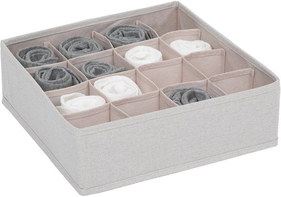 Drawer basket wardrobe organizer 16-compartment Five® - Dressy + - Beige - Foldable