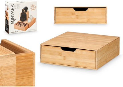 Bamboe Lade Organizer - Vierkante Opbergbox - Duurzaam Hout - Keuken, Badkamer & Bureau Organizer - 30 x 30 x 10 cm - Natuurlijk Hout