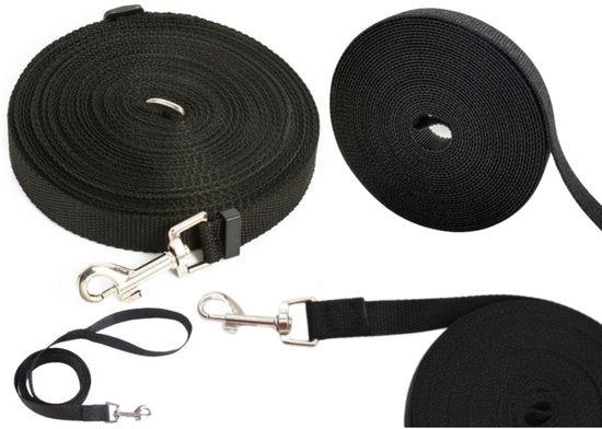 Longe d'entraînement longue avec mousqueton, sangle noire, 5 m
