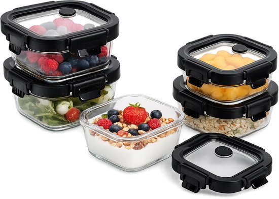 Glass Food Storage Container 320 ml - Meal Prep Container - Glass Lunch Box with Lid - Square