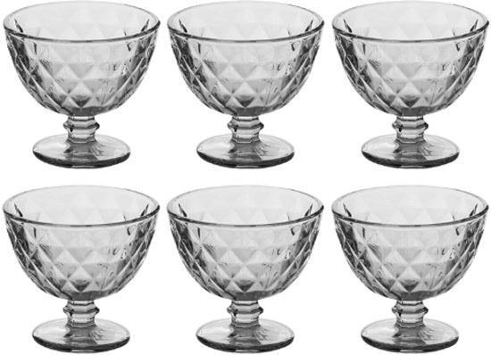 Coupe à glace - Set de 6 - Porte-glace - Coupe à dessert - Coupe à glace en verre - Bol à dessert en verre - Coupe pour glace, sorbet & desserts - Lavable au lave-vaisselle - 300 ml - Gris