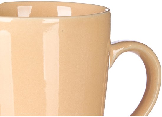 Koffie en Thee mokken - Set van 6 - Mok - Keramische Koffiemok - Aardewerk Theemok - Glanzende Koffiebeker - Moderne Mok - 330 ml - 8.5 x 11.5 x 10.5 cm - Beige - Set van 6 stuks
