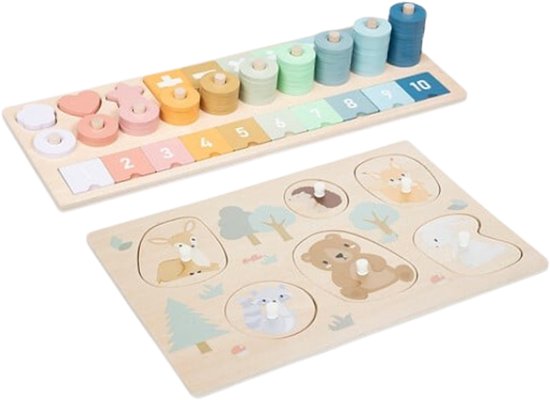 2-teiliges Holzpuzzle-Set - Pädagogisches Holzspielzeug für Kinder - Mutter & Baby 6-Teile-Puzzle & Zahlenpuzzle - Montessori-Spielzeug - Bunt