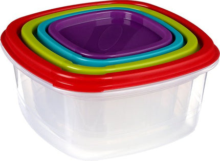 5five Vershoudbakjes nestbaar - 4-delig - BPA vrij - meal prep - herbruikbaar - multi kleuren - luchtdicht
