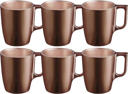 Mok - Moderne Koffiemokken - Glazen Mok - Set van 6 - Luxe Drinkglazen Voor Koffie & Thee - 250ml - 10.4 x 10.4 x 9.2 cm - Chocolade