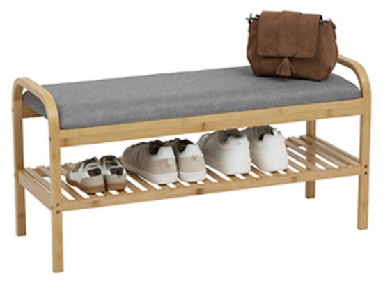 5Five Schoenenrek Bankje - 2-laags - bamboe / kunststof - 90 x 34 x 45 cm - voor 4 paar schoenen