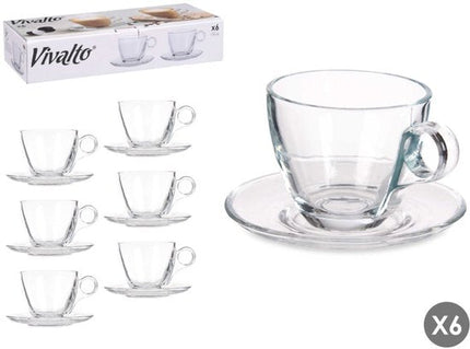 Vivalto Koffiemok met Schoteltje - Set van 6 - Glas - 170ml