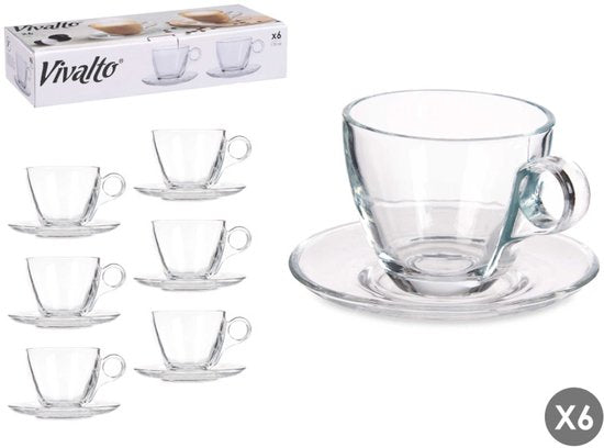 Vivalto Tasse à café avec soucoupe - Lot de 6 - Verre - 170ml