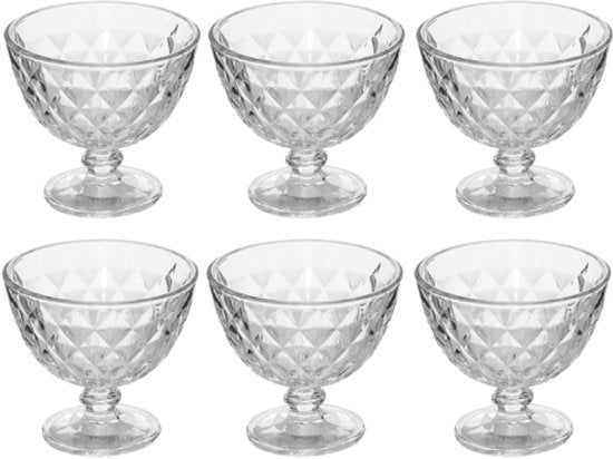 Eisbecher -  6er-Set - Eisbecherhalter - Dessertschale - Glas-Eisbecher - Dessertschale aus Glas - Schale für Eis, Sorbet & Desserts - Spülmaschinenfest - 300 ml - Transparent