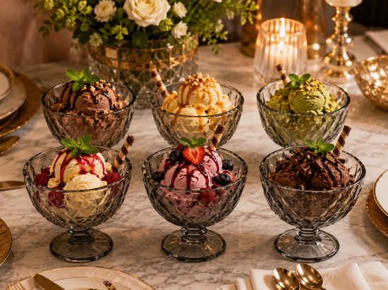 Coupe à glace - Set de 6 - Porte-glace - Coupe à dessert - Coupe à glace en verre - Bol à dessert en verre - Coupe pour glace, sorbet & desserts - Lavable au lave-vaisselle - 300 ml - Gris