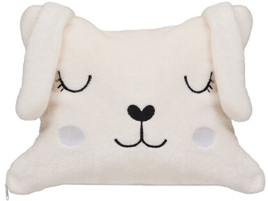 Coussin et couverture 2-en-1 - Avec fermeture éclair - Couverture & Oreiller - Pour enfants - Motif chien - Polyester - 150 x 100 cm - Blanc