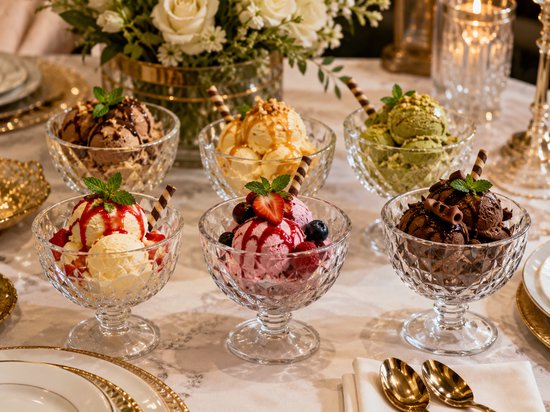 Eisbecher -  6er-Set - Eisbecherhalter - Dessertschale - Glas-Eisbecher - Dessertschale aus Glas - Schale für Eis, Sorbet & Desserts - Spülmaschinenfest - 300 ml - Transparent