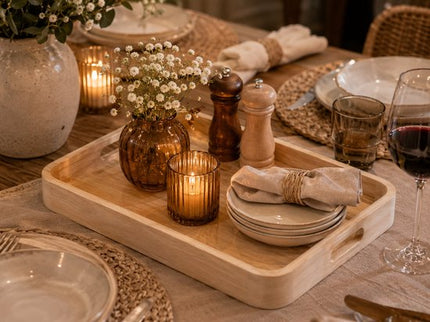 Dienblad - Serveerblad - Serveerplank - Dienblad van Mangohout - Vierkant Serveerblad - Decoratief Dienblad voor Serveren, Koffie & Woondecoratie - Voedselveilig - Hout - 34.5 x 34.5 cm - Naturel