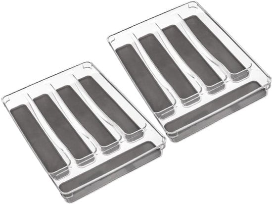 Tidy Smart besteklade organizer met 5 vakken – set van 2, anti-slip, grijs