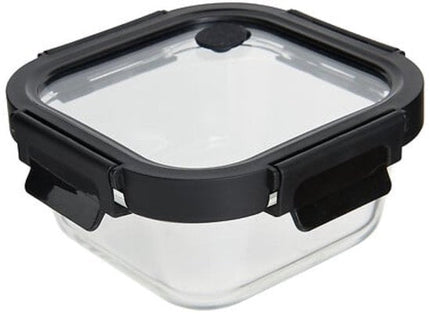 Vershoudbakjes - Set van 4 - Bewaarbakjes met Deksel - Magnetronbestendige Lunchbox - Voedselcontainer - Vierkante - 500ml - Borosilicaat Glas - 15.2 x 15.2 x 6.9 cm - Transparante en Zwart Deksel