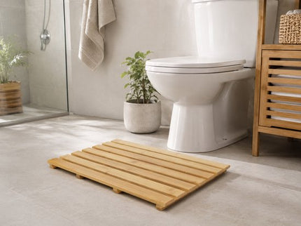 MPLCo - Bamboe Badmat - Antislip Badkamer Mat - Houten Badmat voor Douche & Bad - Waterbestendig - Met Antislip Voetjes - 55 x 35.5 x 2.5 cm - Naturel