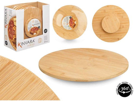 Draaiplateau - Draaitafel - Houten Serveerschaal Draaibaar - Rotating Tray - Bamboe - Ronde - 35 x 35 x 3 cm - Hout