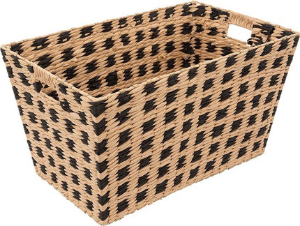 5Five Rieten opbergmand - gevlochten - beige/zwart - 31 x 15 x 1 - Kast-/badkamer mandjes