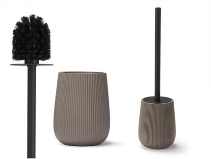 Toiletborstelhouder - Toiletborstel Set met Houder - Gestreept Toilet Accessoire - Mat Zwart RVS Handvat - Borstelhouder Modern - Badkamer Accessoire - 10.5 x 10.5 x 40.5 cm - Grijs