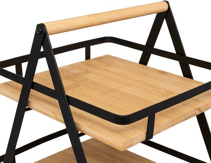 5Five Keuken/aanrecht rekje - metaal/bamboe hout - 30 x 22 x 29 cm - keuken organizer - naturel/zwart - 2 laags