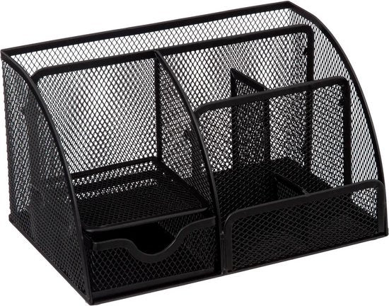 Bureau organizer/pennenbak - sorteer rekje - draadmetaal - zwart - L22 x B13 x H14 cm - kantoor/bureau artikelen