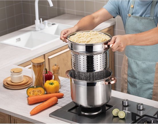 Klausberg 7739 - Kookpan met pasta inzetpan - 2 delig - 24 cm - 7.5 liter - rvs - alle warmtebronnen