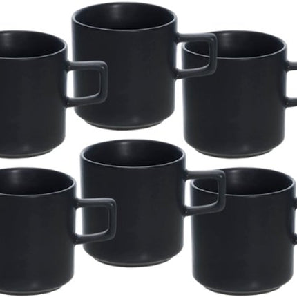 Blackwell Koffiemok - Koffiemok - Theekopje - Set van 6 - Stijlvol & Duurzaam - Compact Design - Aardewerk - 220ml - Zwart