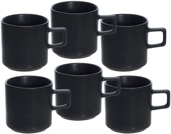 Blackwell Koffiemok - Koffiemok - Theekopje - Set van 6 - Stijlvol & Duurzaam - Compact Design - Aardewerk - 220ml - Zwart