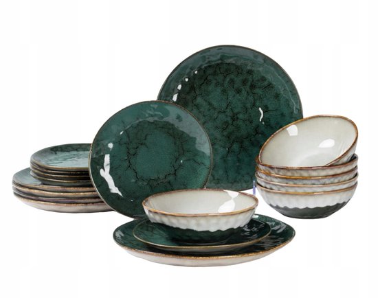 MPLCo VERT GRIS OMBRES Service de table 18 pièces pour 6 personnes