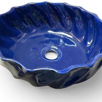 Handgemaakte Marokkaanse Waskom - Opbouw Wastafel - Uniek Design - Keramiek - Ø35 x 11 cm - Donkerblauw