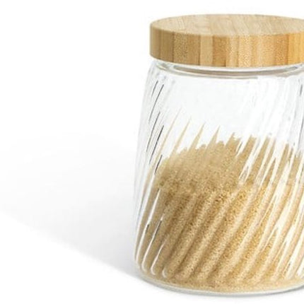 2-Delig Glazen Voorraadpotten - Voorraadpot - Voorraadbus - Met Bamboe Deksel - Keukenopslag - 1.3 Liter - Ø12.2 x 16 cm - Transparant
