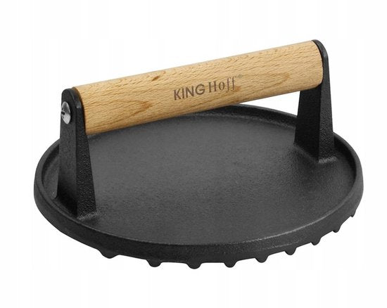 Kinghoff gietijzeren vleespers Ø 22 cm – burger- en steakpers met houten handvat – foto 4