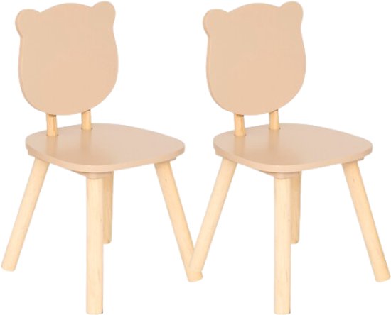 Douceur Bear Kinderstoel - Kindermeubel - Set van 2 - Kinderstoelen - Ergonomische Kinderstoel - MDF & Hout - 26 x 26 x 49 cm - Beige