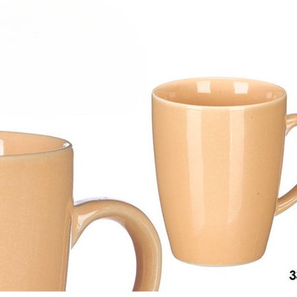 Koffie en Thee mokken - Set van 6 - Mok - Keramische Koffiemok - Aardewerk Theemok - Glanzende Koffiebeker - Moderne Mok - 330 ml - 8.5 x 11.5 x 10.5 cm - Beige - Set van 6 stuks
