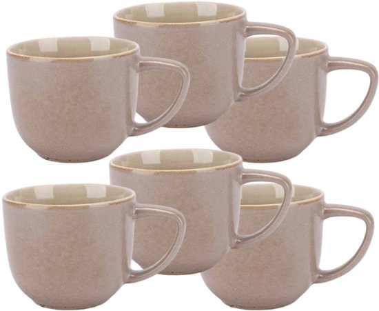 Forest Koffietas - Koffiemok - Espresso Cup - Set van 6 - Rond Design - Aardewerk - 170ml - Groen