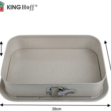 Bakset - Bakvorm met Spatel - Bakvorm met Afneembare Rand - Non-Stick Marmer Coating - Carbon Staal Cakevorm - Rechthoekige Springvorm 39x27 cm - Grijs