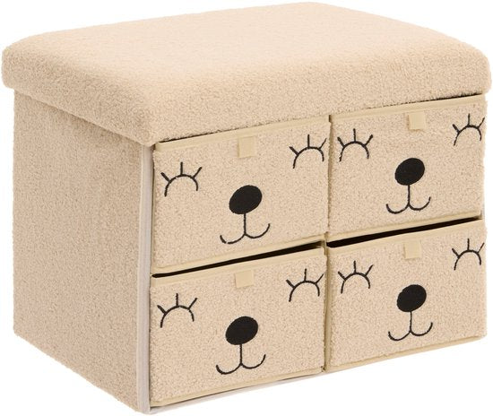 Atmosphera Kids Ezzio opvouwbare opbergpoef – beige, 4 lades, 39 x 38 x 50 cm – foto 2