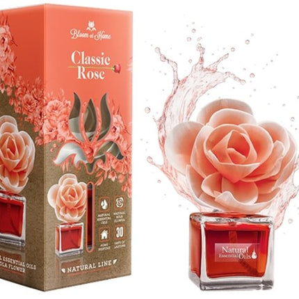 Elix - Bloom at Home Decoratieve Luchtverfrisser - Air Freshener - Geur Diffuser met Bloem - Langdurige Geur - Glas met Sola Bloem - 100ml - Classic Rose