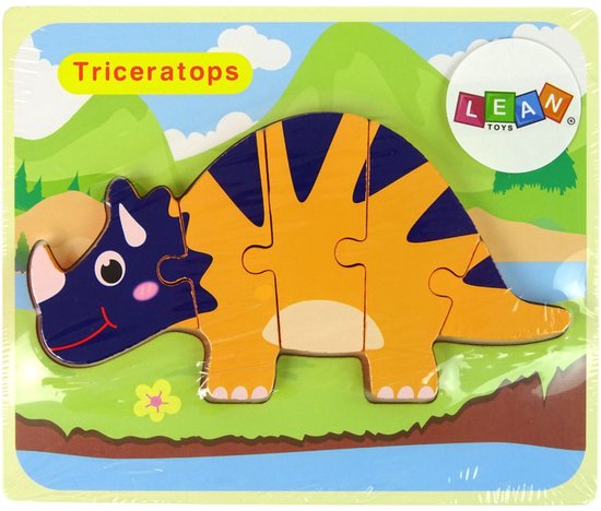 Puzzle en bois Lean Toys – Dinosaures Tricératops & Ankylosaure – Orange