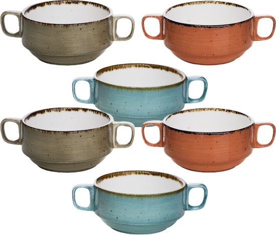 Bols à soupe Brisbane D10xh5,3cm - BLEU-GRIS-ORANGE (lot de 6)