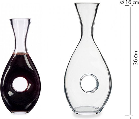Giftdecor karaf van transparant glas met opening in het midden, 16 x 36 cm