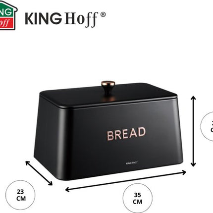 KINGHOFF Brotkasten - Brotdose Metall - Matt Schwarz - 35x23x21 cm - Lüftungslöcher - Hygienisch & Leicht zu Reinigen - Brotbehälter