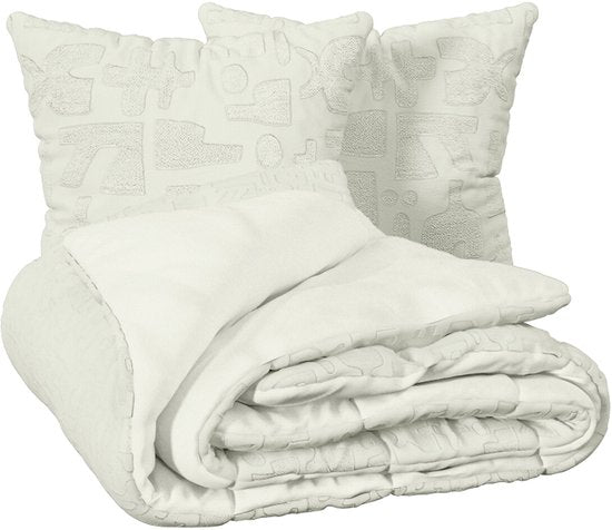 3-delige beddenset van gewassen microvezel met getufte motieven