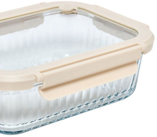 3-Delig Rechthoek Vershoudbakjes Glas - Glazen Bewaardozen - Lunchbox - Voedselbewaring - Luchtdichte Bewaarbakjes - Magnetron & Vaatwasser - 2.05 Liter - Borosilicaatglas - Transparant