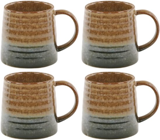 MPLCo - Ombre Insta Mok - Koffiemok met Reactieve Glazuur - Set van 4 - Theemok Groot - Modern Design - Oven & Magnetron Bestendig - Handgemaakte Beker - Vaatwasserbestendig - Keramiek - 400ml - Groen/Bruin
