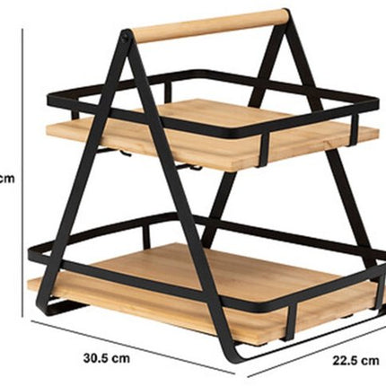 5Five Keuken/aanrecht rekje - metaal/bamboe hout - 30 x 22 x 29 cm - keuken organizer - naturel/zwart - 2 laags