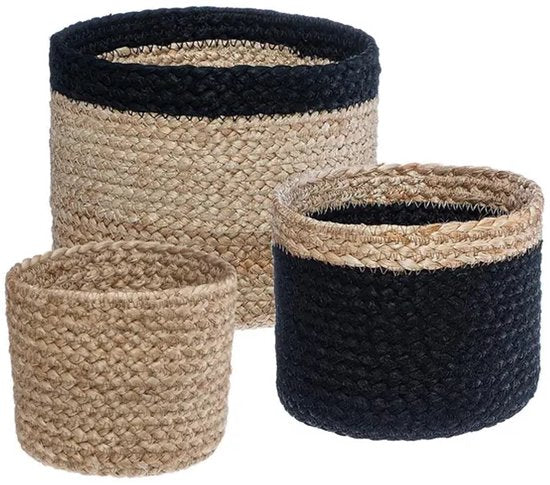 Atmosphera jute opbergmanden, set van 3 – beige en zwart, rond – foto 4