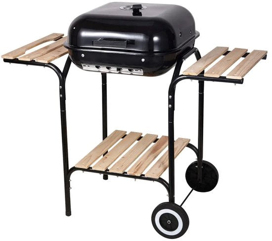 Kinghoff houtskoolbarbecue KH-2034 – BBQ met deksel, zijtafels en wielen